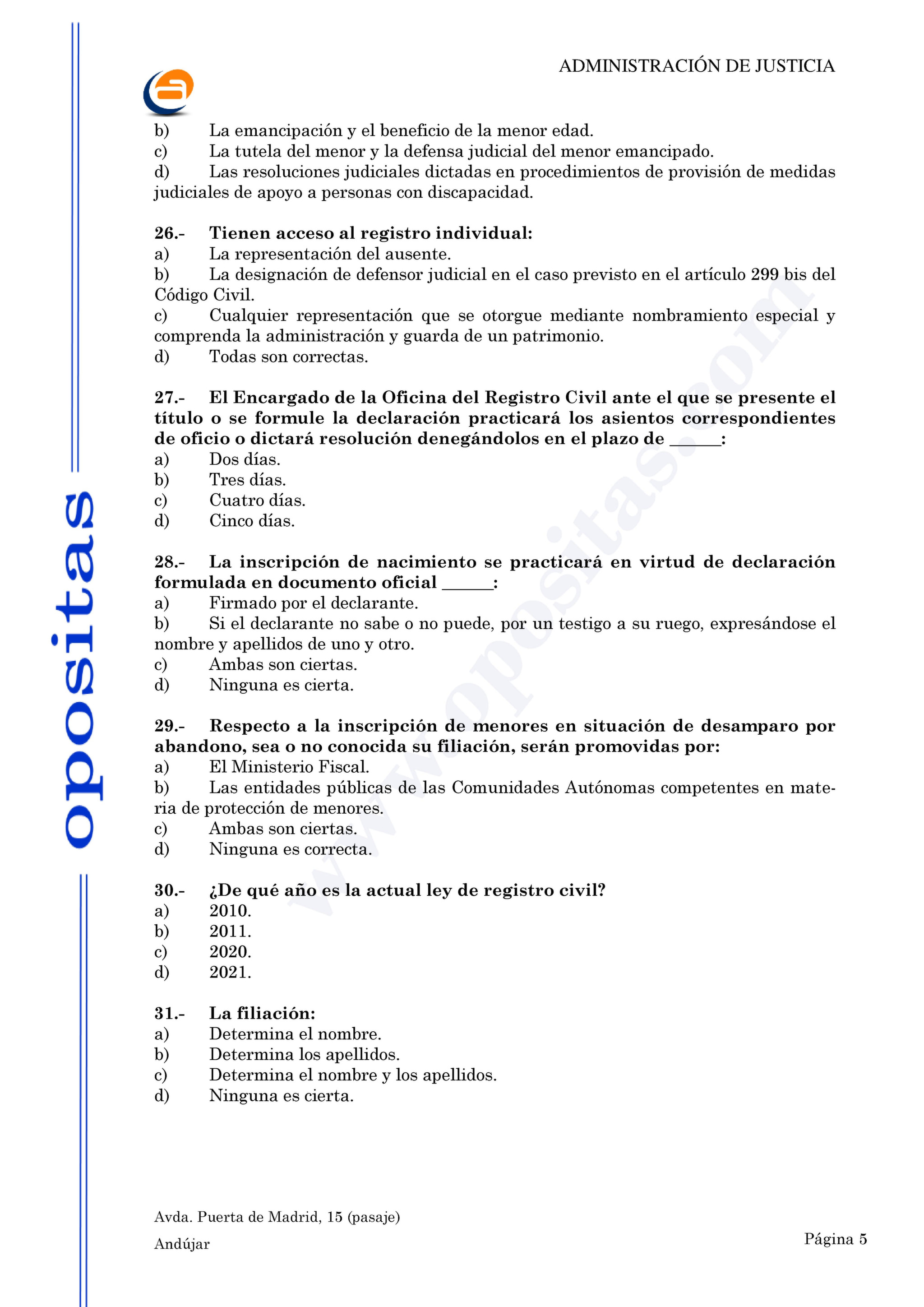 Test Registro Civil Y Academia Opositas And Jar